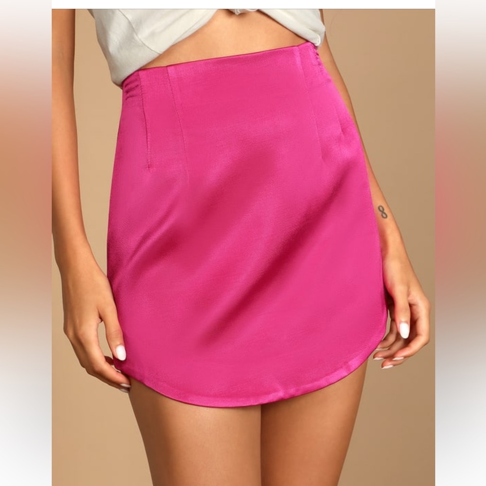 Lulus glitzy party magenta satin mini skirt